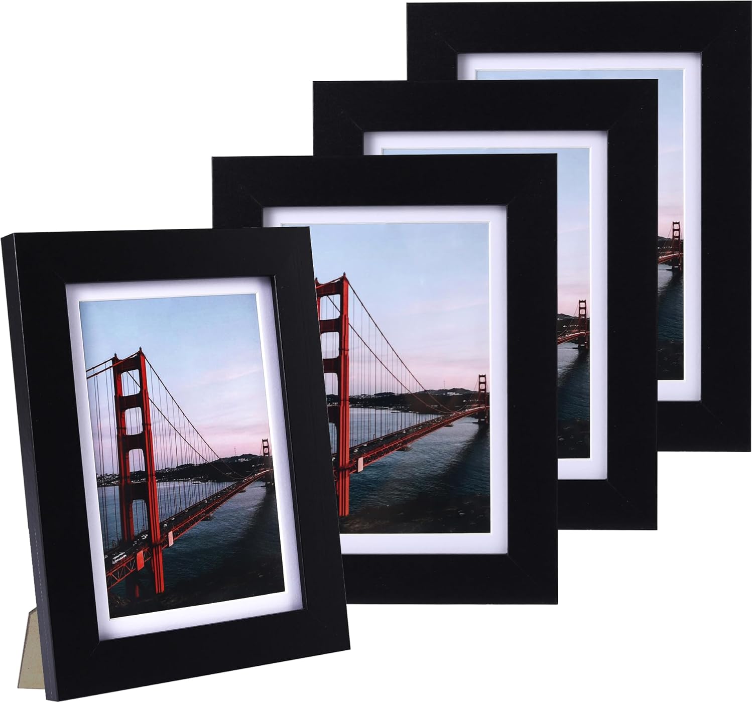 8x10 Picture Frame set of 4, Black Wooden Wide Molding 8 by 10 Photo Frames for Wall or Tabletop, Display 5x7 with Mat or 8x10 Without Mat.