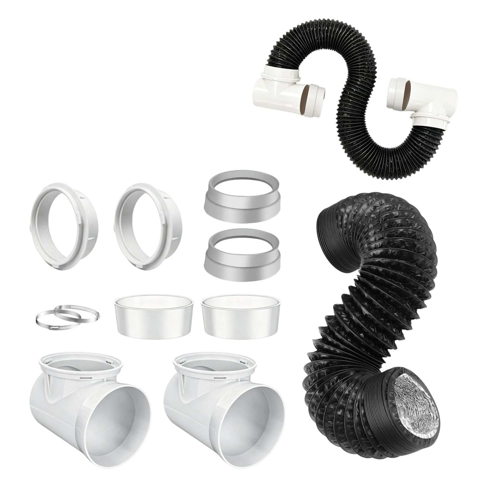 PANGBOER Multi Purpose Clothes Dryer Venting Bundle with Metal Elbows and Tough PVC HDPE Pipes for Home Laundry Setup Dryer Vent Connector