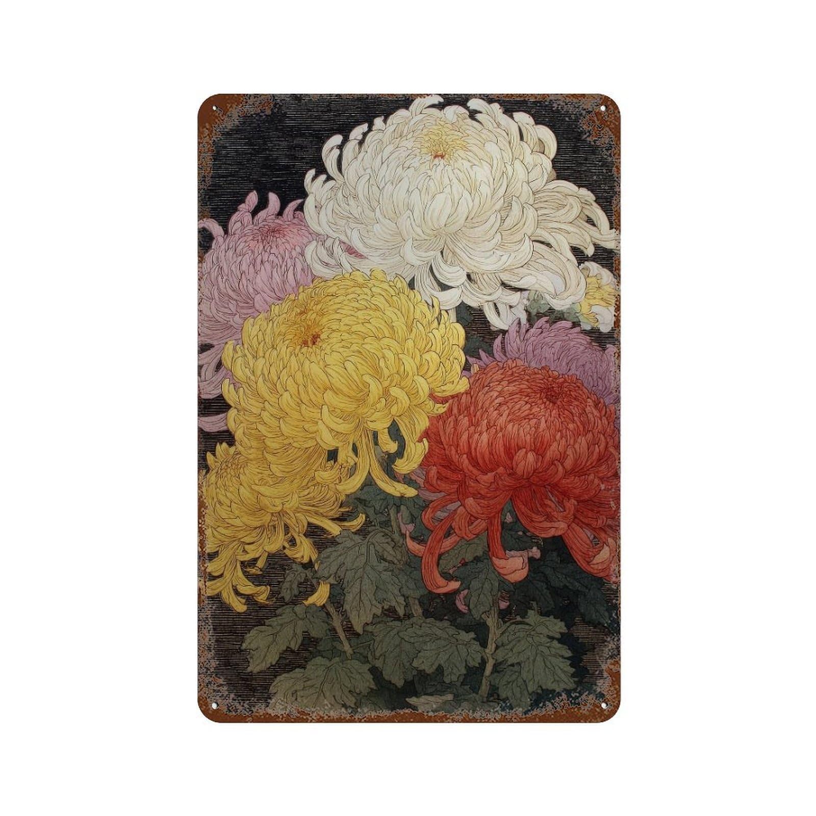 xiaoxiaoshen Chrysanthemums. Traditional Japanese Ukiyo Wall Decor Art Metal Tin Poster Modern Home Decor Art Home Bar Shop Decorations Vintage Sign 30x20cm