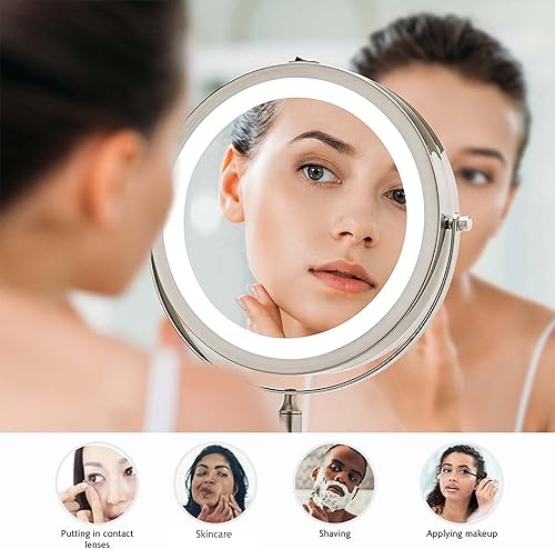 Miniatura 6 de OVENTE Espejo de maquillaje iluminado de 8.6 pulgadas, lupa 1X y 7X, LED redondo ajustable de doble cara, extensible, brazo retráctil y plegable,