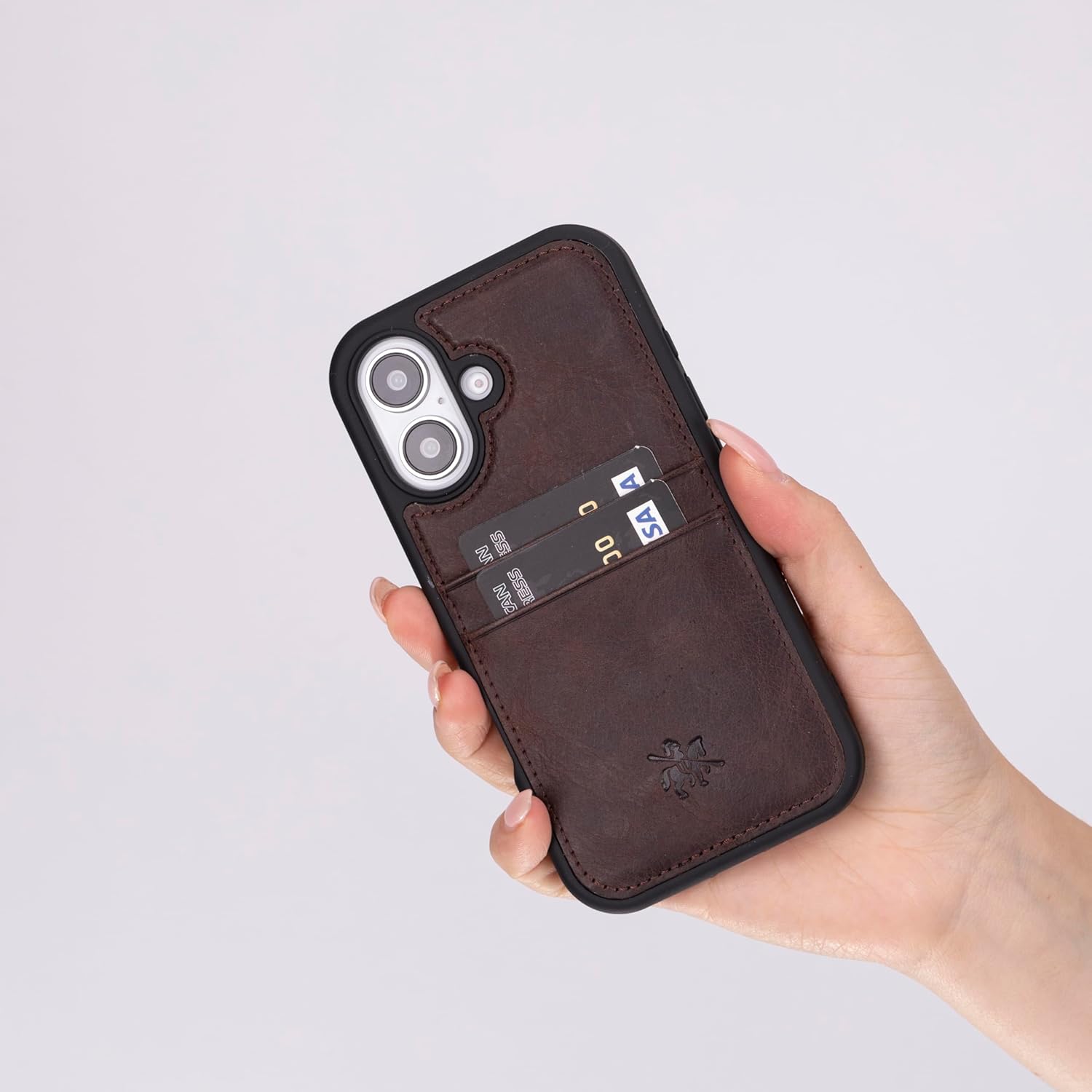 Venito Capri Premium Leather Case with Card Holder for iPhone 16, Full Grain Leather, Camera Cover, Drop/Impact Protection, RFID Blocking, Slim Case 6.1” Coffee Brown