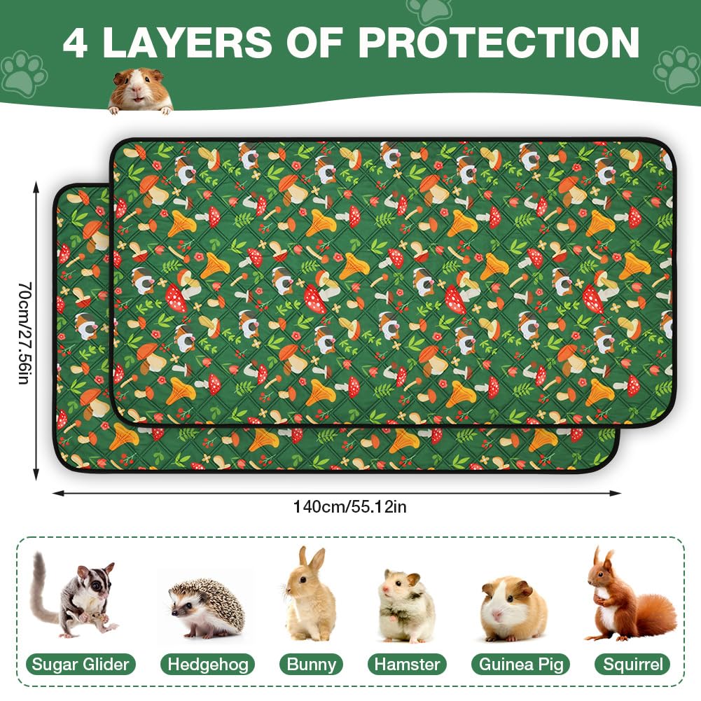 AUYAO 2PCS Tapis pour Cage de Cochons d'Inde 70x140cm Absorbant Lavable Réutilisable Anti-Fuites Fond Antidérapant