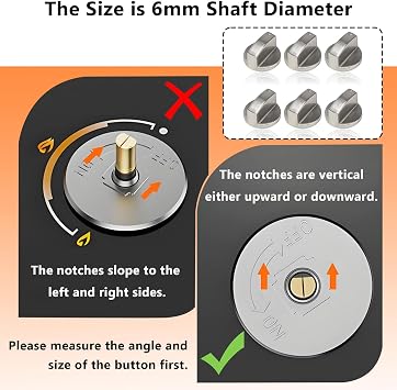 6 Pcs Cooker knobs Gas Stove Knob 6MM Universal Cooker Replacement Knobs Durable Metal Surface Switch Control Stove Adaptors Knobs for Kitchen Cooktop & Various Ovens Precise Temperature Control
