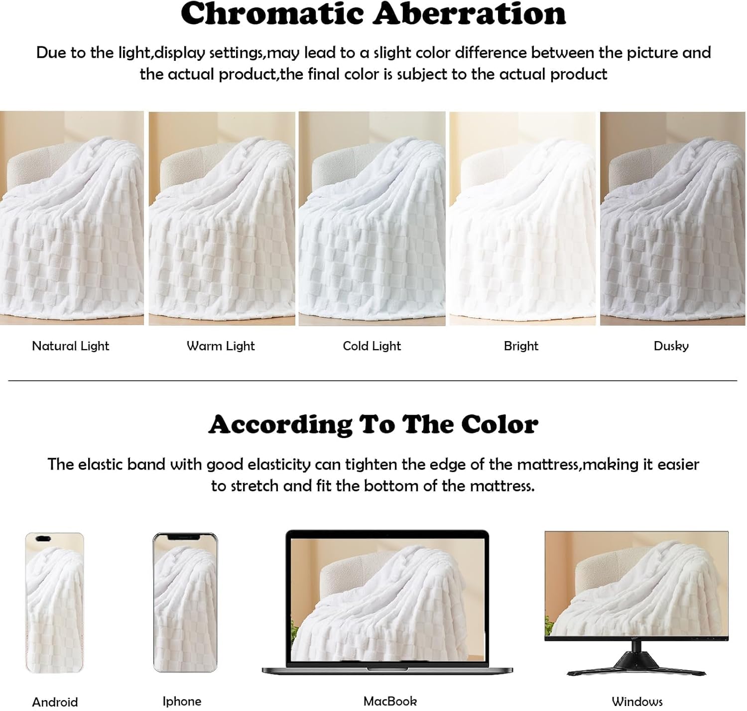 NEWCOSPLAY Super Soft Twin Blanket White Premium Silky Flannel Fleece 3D Checkered Lightweight Bed Blanket All Season Use (White Checkered, Twin(60"x80")) - Image 6