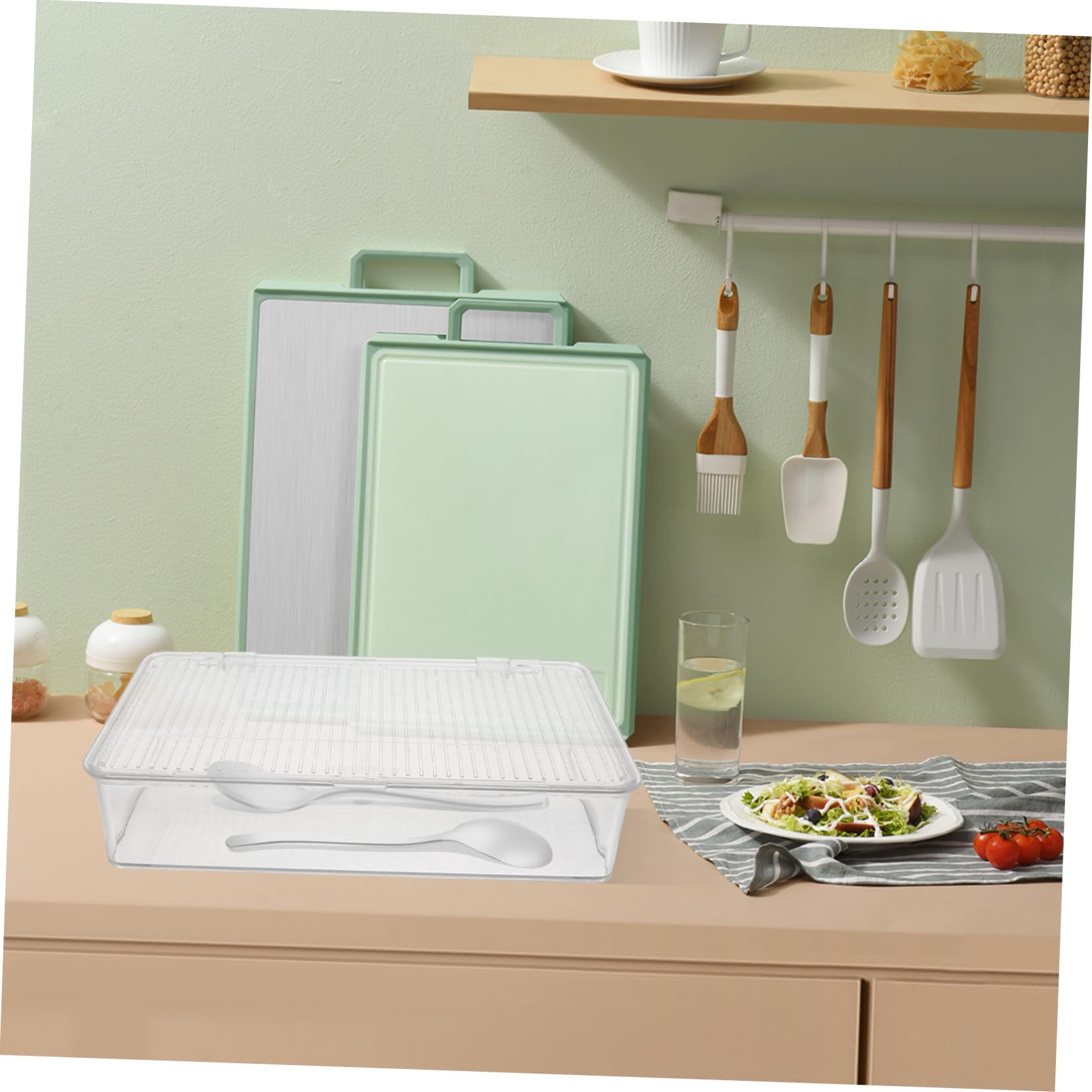 BESTonZON Bandeja Transparente para Cubiertos Organizador De Cajones para Utensilios De Cocina Recipientes para Cubiertos Encimera Palillos Cuchara Tenedor Contenedor De Almacenamiento con