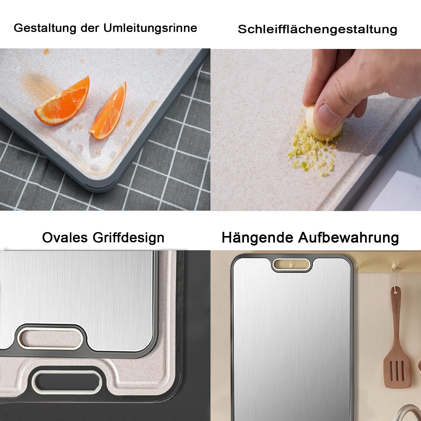 FONPOO Tagliere Acciaio Inox, Taglieri Cucina Realizzato in Acciaio Inox 304 per Uso Alimentare e Materiale PP Paglia di Grano, Tagliere per Tritare Carne, Verdure, Frutta e Pane (38,5 x 26,5 cm)