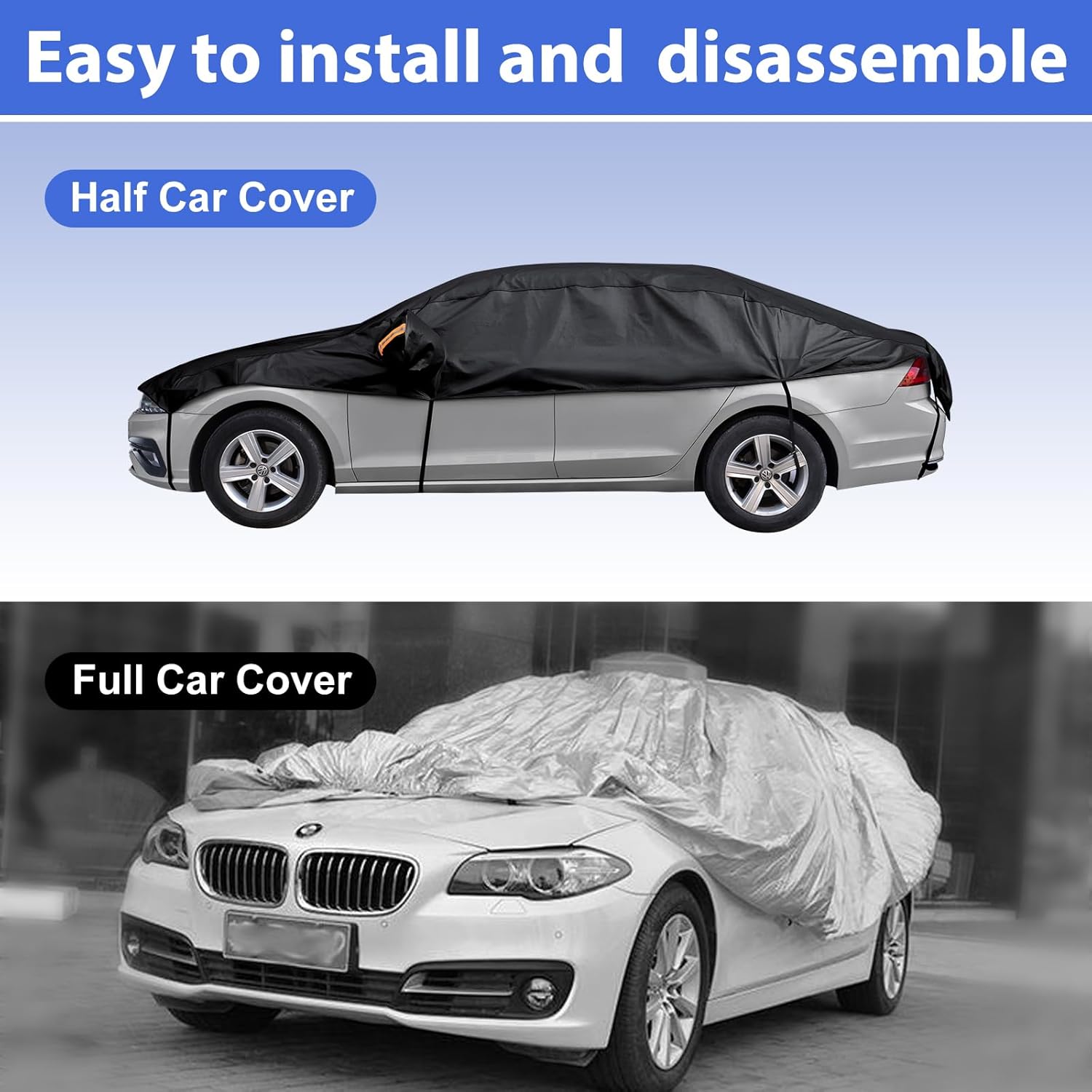 Half Car Cover Top, Hail Protector Car Cover with Cotton Liner, Sunroof & Windshield Cover for Ice and Snow, All Weather Vehicle Body Cover for Sun, Rain, Dust, Fit SUV M