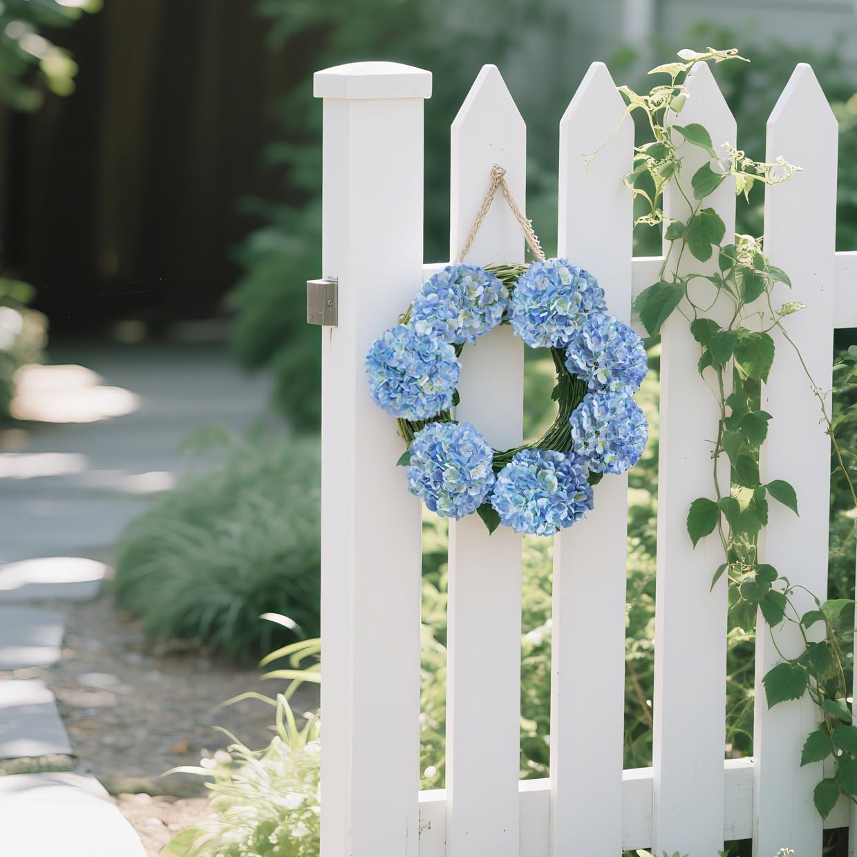 Blue Hydrangea Artificial Flowers 4Pcs Big Fake Hydrangeas Realistic Faux Outdoor Flowers 26'' Long Stem Flower Bouquet Table Centerpieces for Dining Room Home Decor Indoor Arrangements