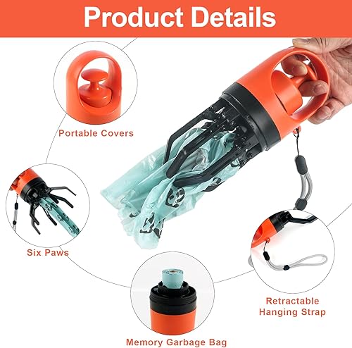 Miniatura 2 de CyperGlory Juego portátil de 6 piezas de recogedor de excrementos de perro con soporte y clip de garra, dispensador de bolsas para excrementos con