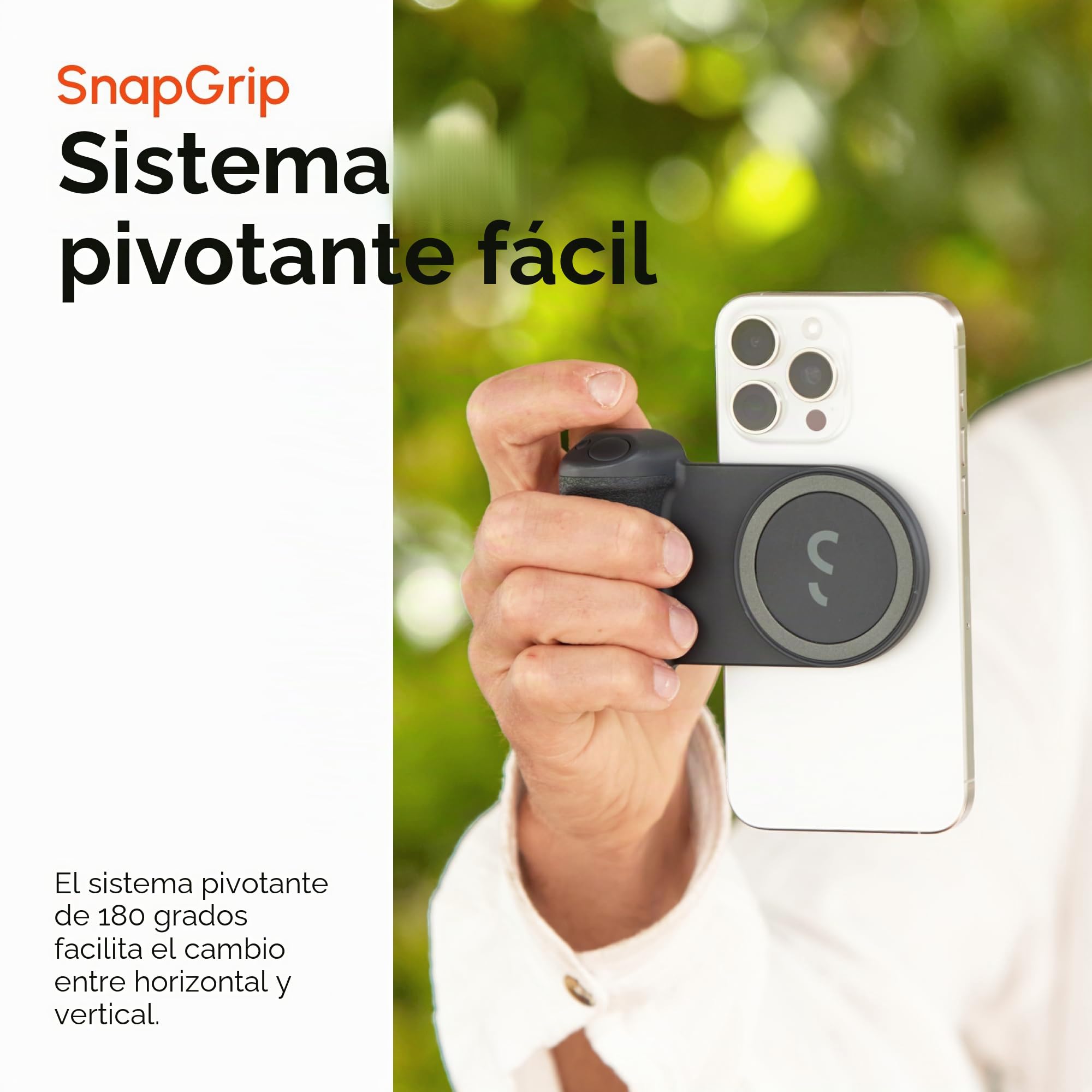 ShiftCam SnapGrip Pro - Agarre de batería móvil con botón de obturador inalámbrico - Soporte magnético que se ajusta a cualquier teléfono - Batería externa integrada con carga inalámbrica Qi 2 - Base
