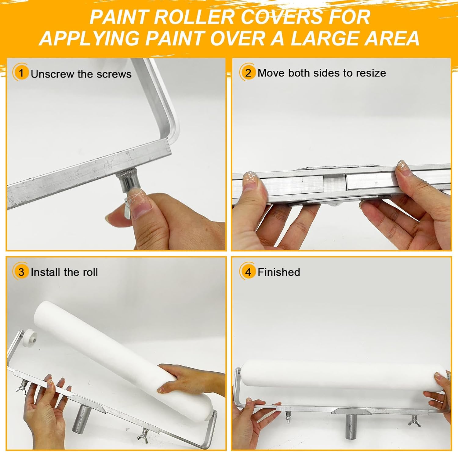 7 Pcs 18 Inch Paint Roller Kit, 14"-25" Adjustable Roller Frame, 2-4.7ft Thickened Extension Pole, 4 Pcs 18” Microfiber Paint Roller Covers, 24” Paint Tray for House Ceiling Wall Furniture Painting