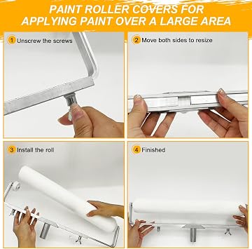 7 Pcs 18 Inch Paint Roller Kit, Microfiber Cover with Extension Pole | Adjustable Roller Frame & Paint Tray, Home Painting Brush Set for House Ceiling Wall Furniture Painting