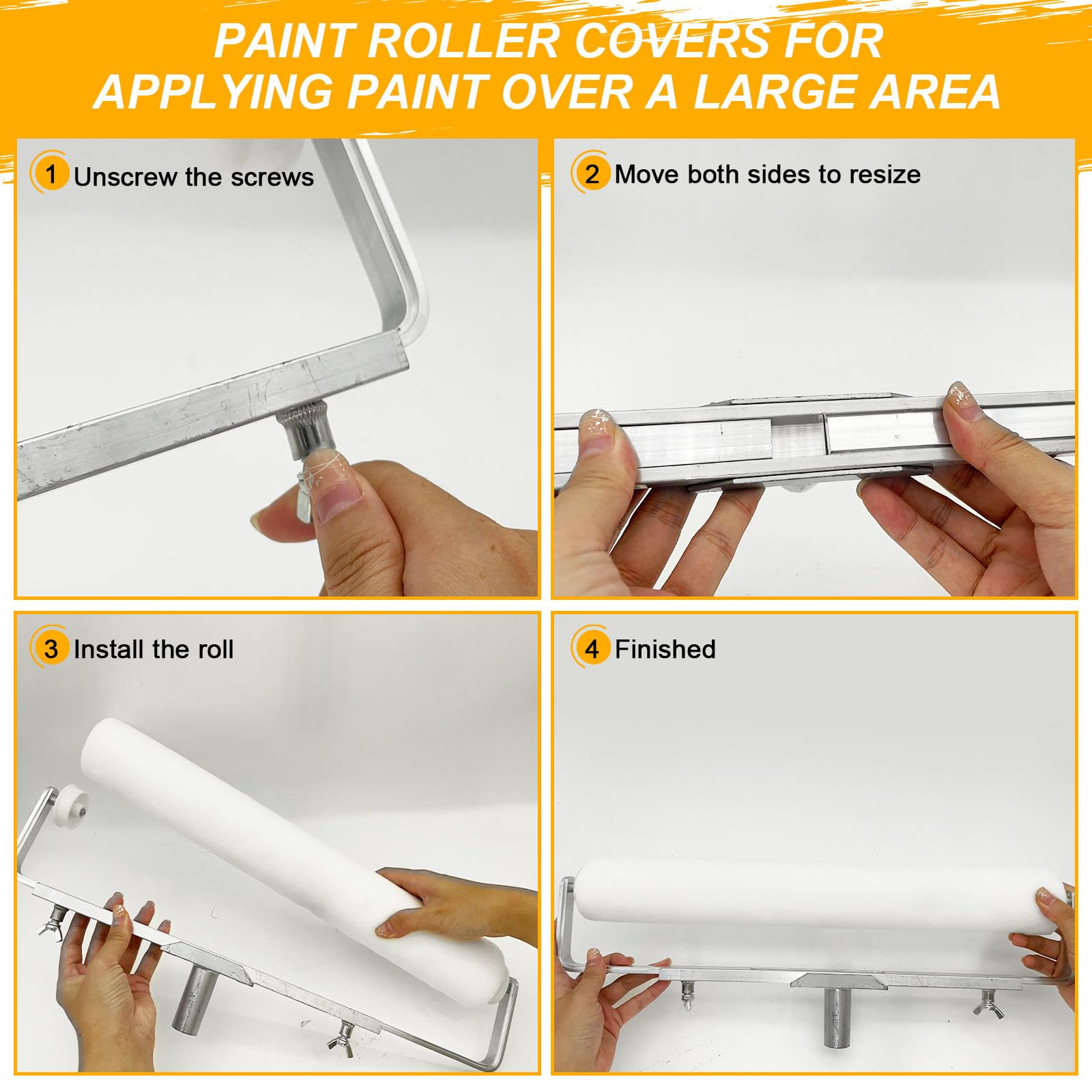 Kit de 7 rodillos de pintura, marco de rodillo de metal ajustable de 14 a 25 pulgadas, poste de extensión grueso de 2 a 4 pies, 4 cubiertas de rodillo de pintura de microfibra de 18 pulgadas, bandeja