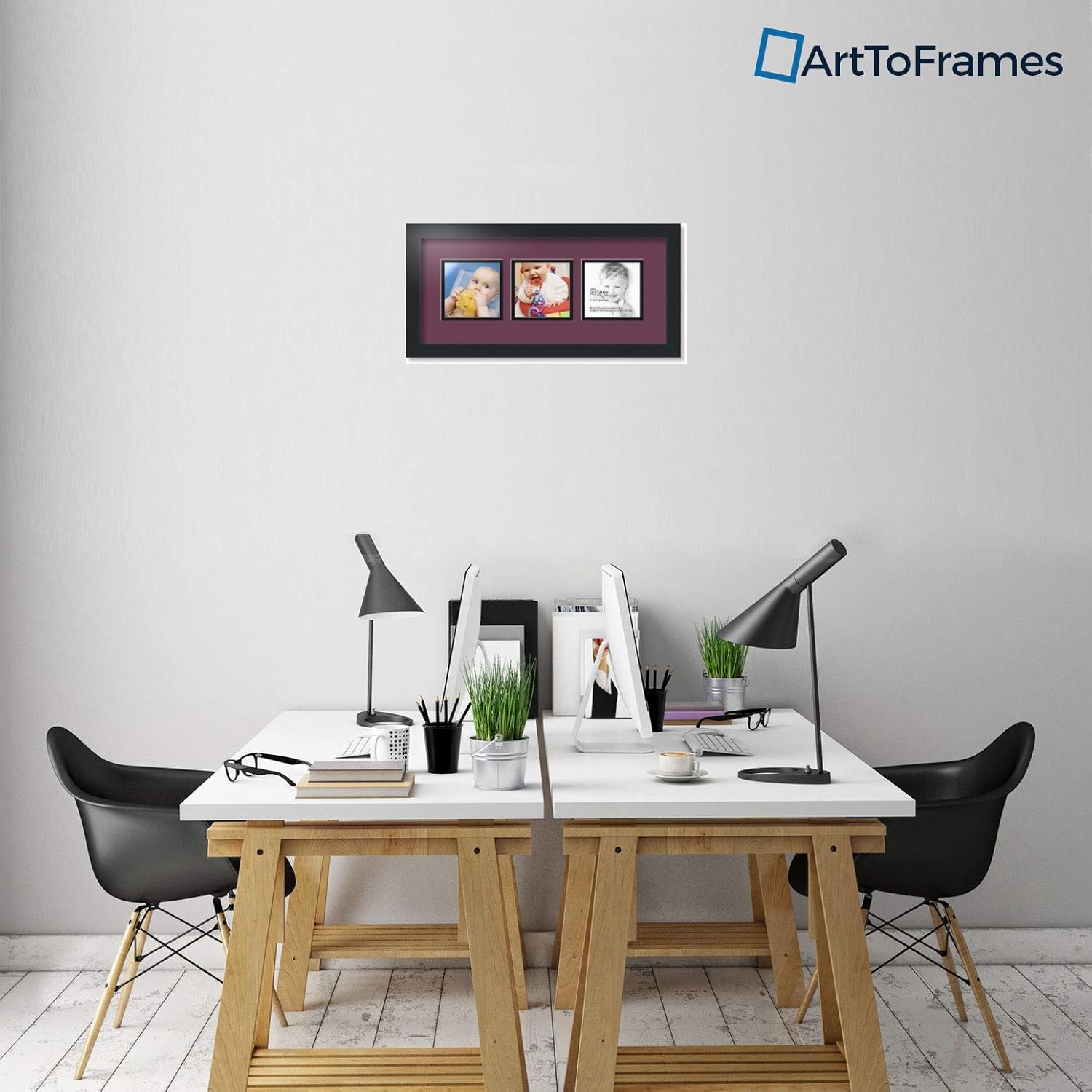 ArtToFrames Double-Multimat-95-61/89-FRBW26079 Collage Photo Frame Double Mat with 3-5x5 Openings and Satin Black Frame, Super White, 3-5x5