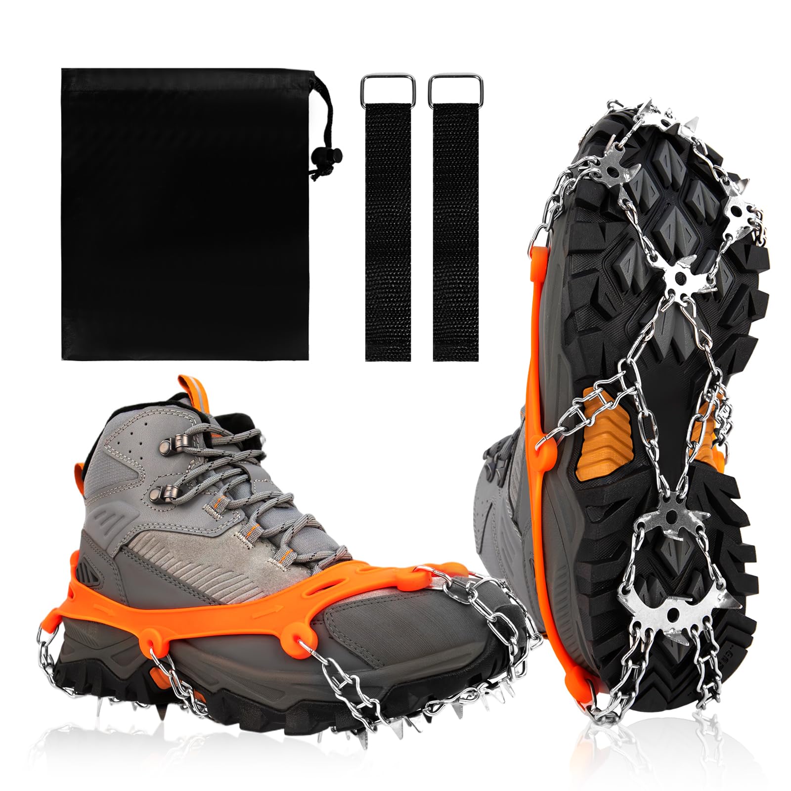 Vdealen Ramponi per Scarponi, 19 Denti Catene in Acciaio Inossidabile Portatile Ramponcini per Scarpe da Trekking Trail Running da Antiscivolo per Montagna Campeggio Alpinismo Inverno
