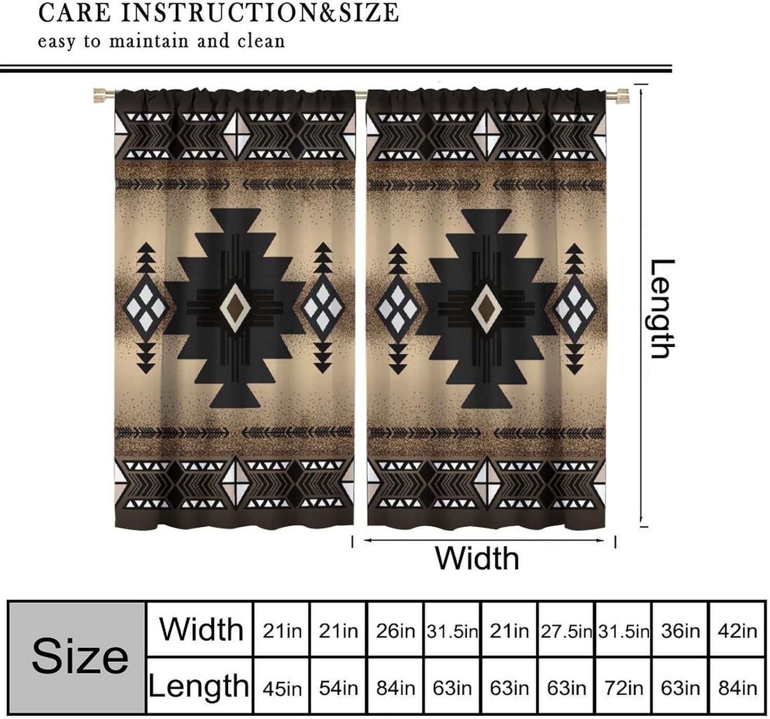 Aztec Curtains,Southwestern Ethnic Geometric Window Treatments for Living Room,Tribal Navajo Boho Native American Pattern Drapes 2 Panel Set,42x45 Inch Decor - Image 3