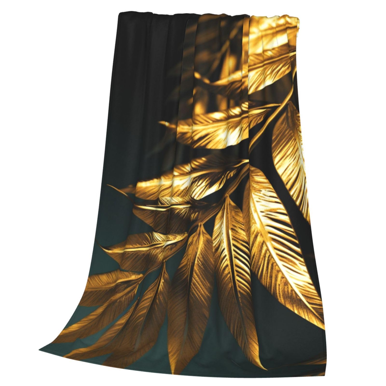 Couverture flanelle microfibres douce imprimé feuilles de plantes dorées
