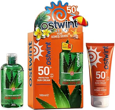 Ostwint 100 ml E Vitaminli SPF 50+ G ne  Kremi ve 100 ml Aloe Vera Nemlendirici Jel Hediyeli Set - Y ksek Koruma ve Yo un Nemlendirme