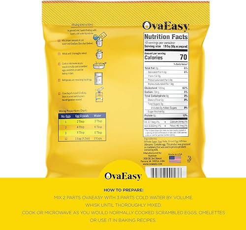 Miniatura 5 de OvaEasy - Cristales de huevo deshidratados  Bolsa de 4.5 onzas (4.52 oz)  Huevos en polvo hechos de ingredientes totalmente naturales  Polvo de