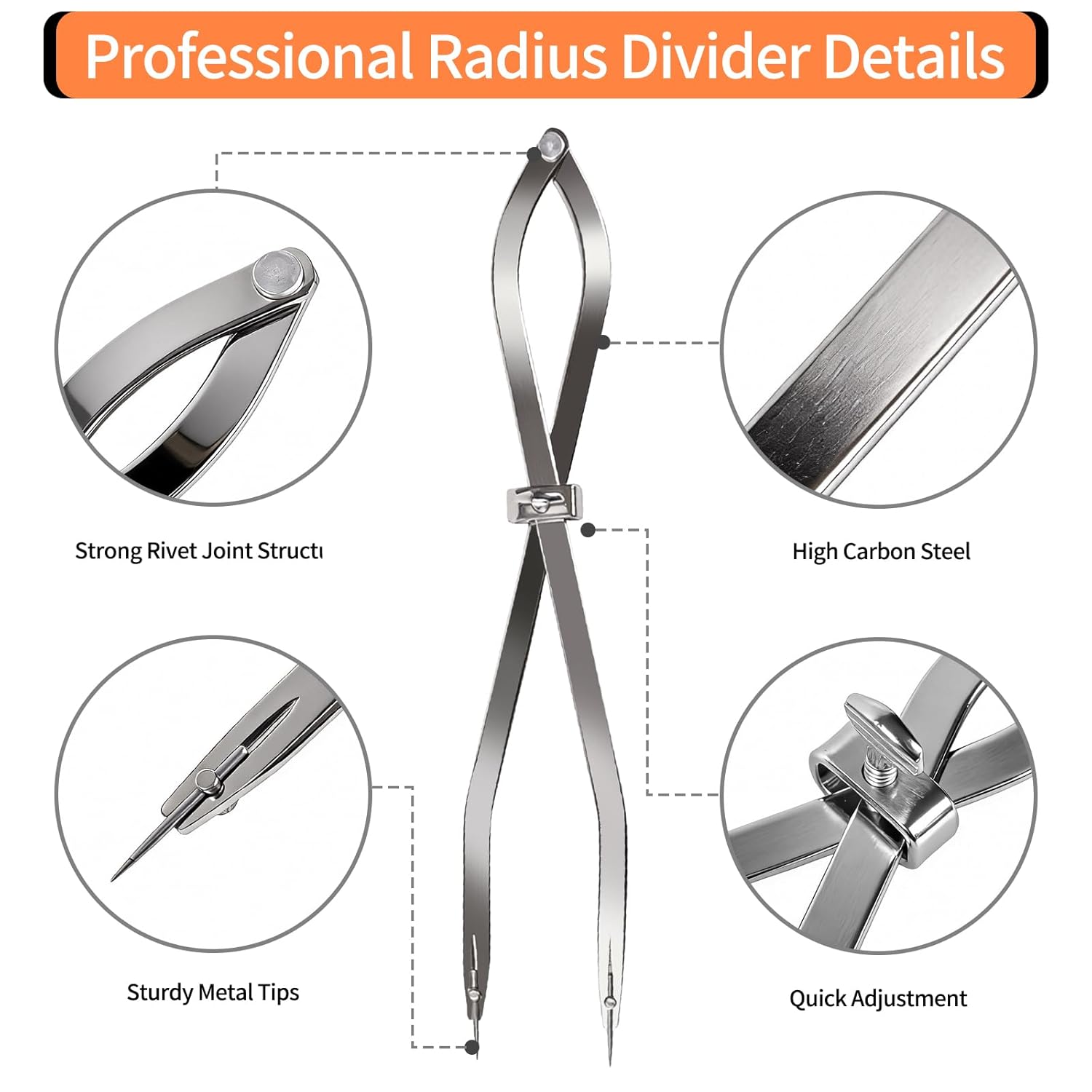 Radius Divider Tool 12 Inch, Fast Adjusting Scriber for Sheet Metal Fabrication & Layout Work, Resharpenable Replaceable Points, Metalworking Woodworking Insulation Tool, Draws Circles Up to 32 Inches