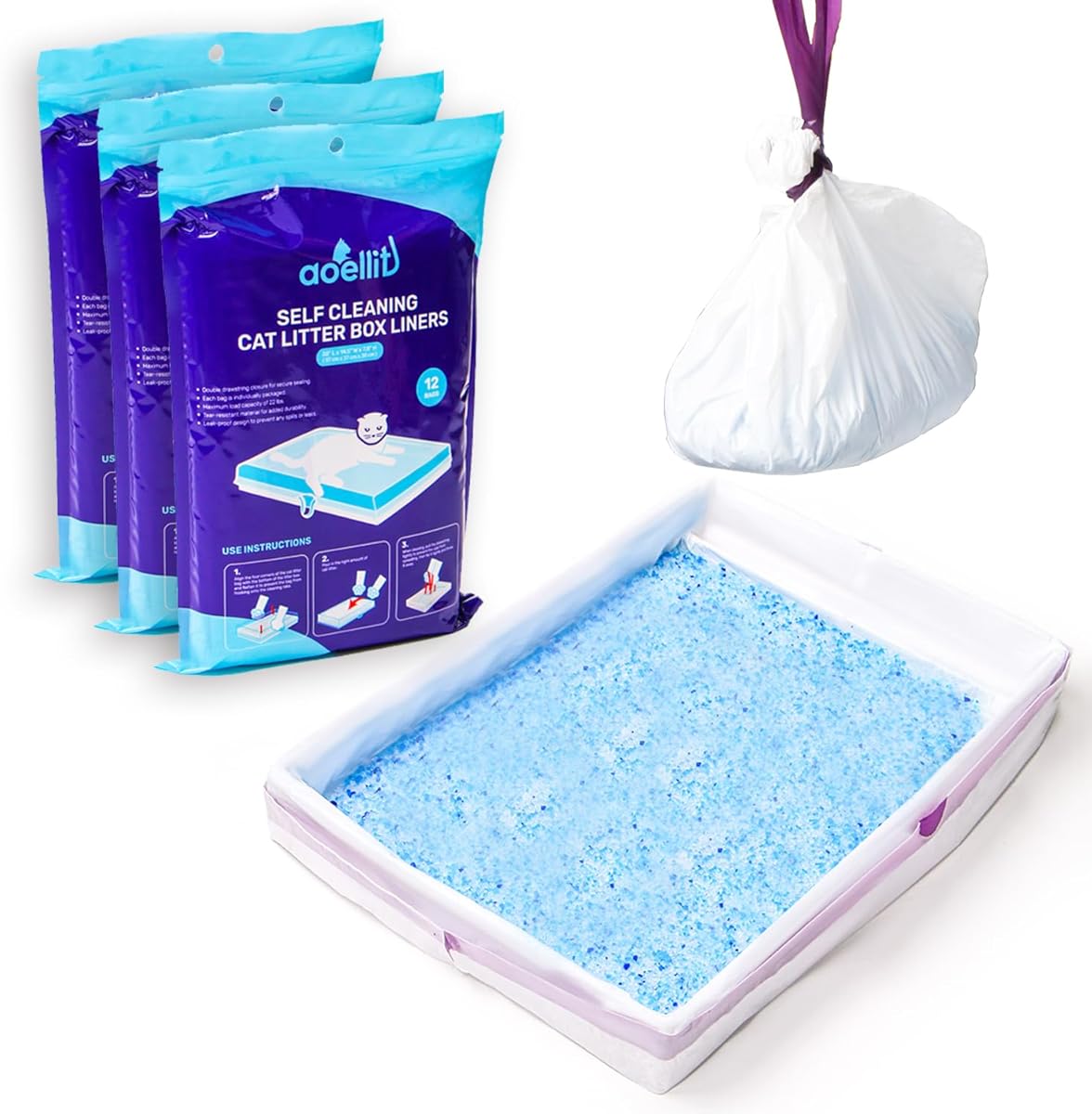 Amazon.com : AOELLIT 36 Count Litter Box Liners, Waste Bags Compatible with Pet-safe ScoopFree Self-Cleaning Litter Box Tray, Drawstring Litter Bags for Reusable Tray, Pre-Separated (38" L x 14.5" W x 7.8" H) : Pet Supplies