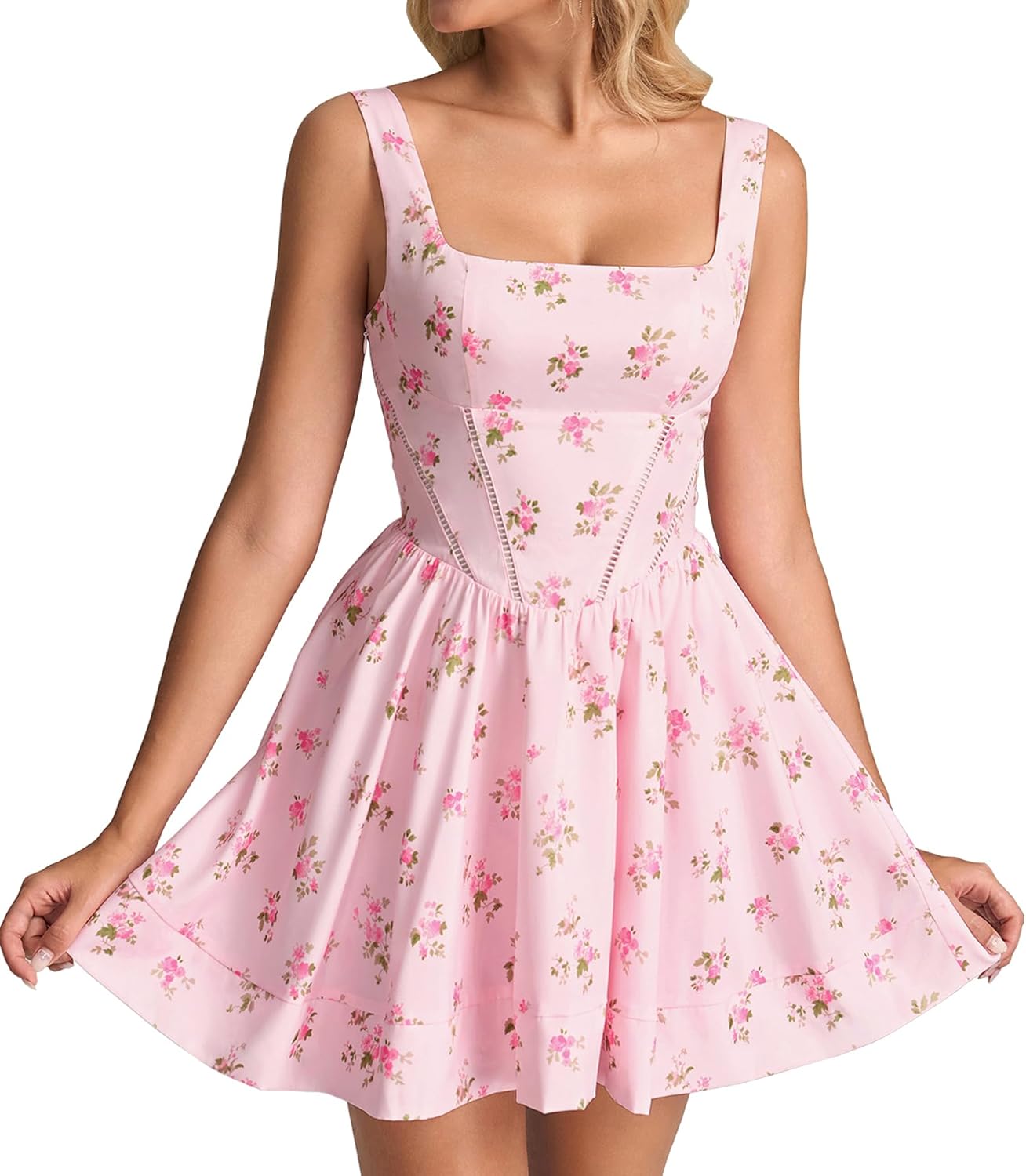 KUTUMAI Floral Corset Mini Dress Square Neck Flowy A Line Cute Graduation Short Dresses for Women Summer 2026