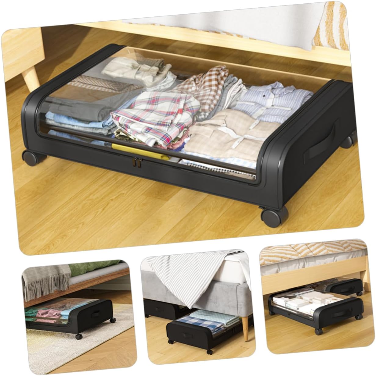 Bed Organizer Storage Box Wheels Multi-functional Storage Basket for Clothes Toys and Books Lightweight and Design Compact Space-saving Lid