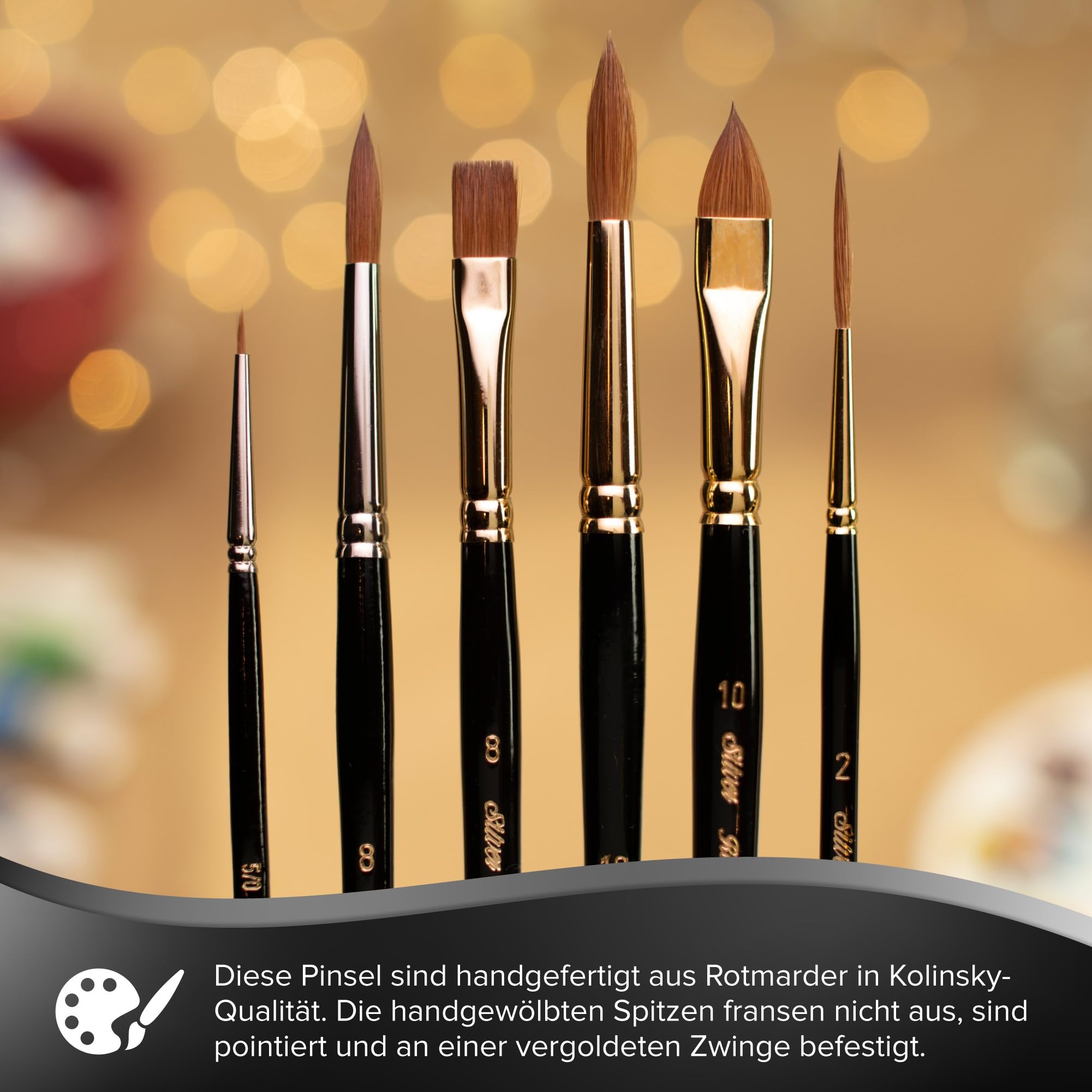 Silver Brush Limited Renaissance Katzenzungenpinsel für Aquarell und Öl, Größen 1, 2, 4, 6, 8, 10 und 12, Künstler Pinsel mit Langem Griff, 7-Teiliges Pinselset