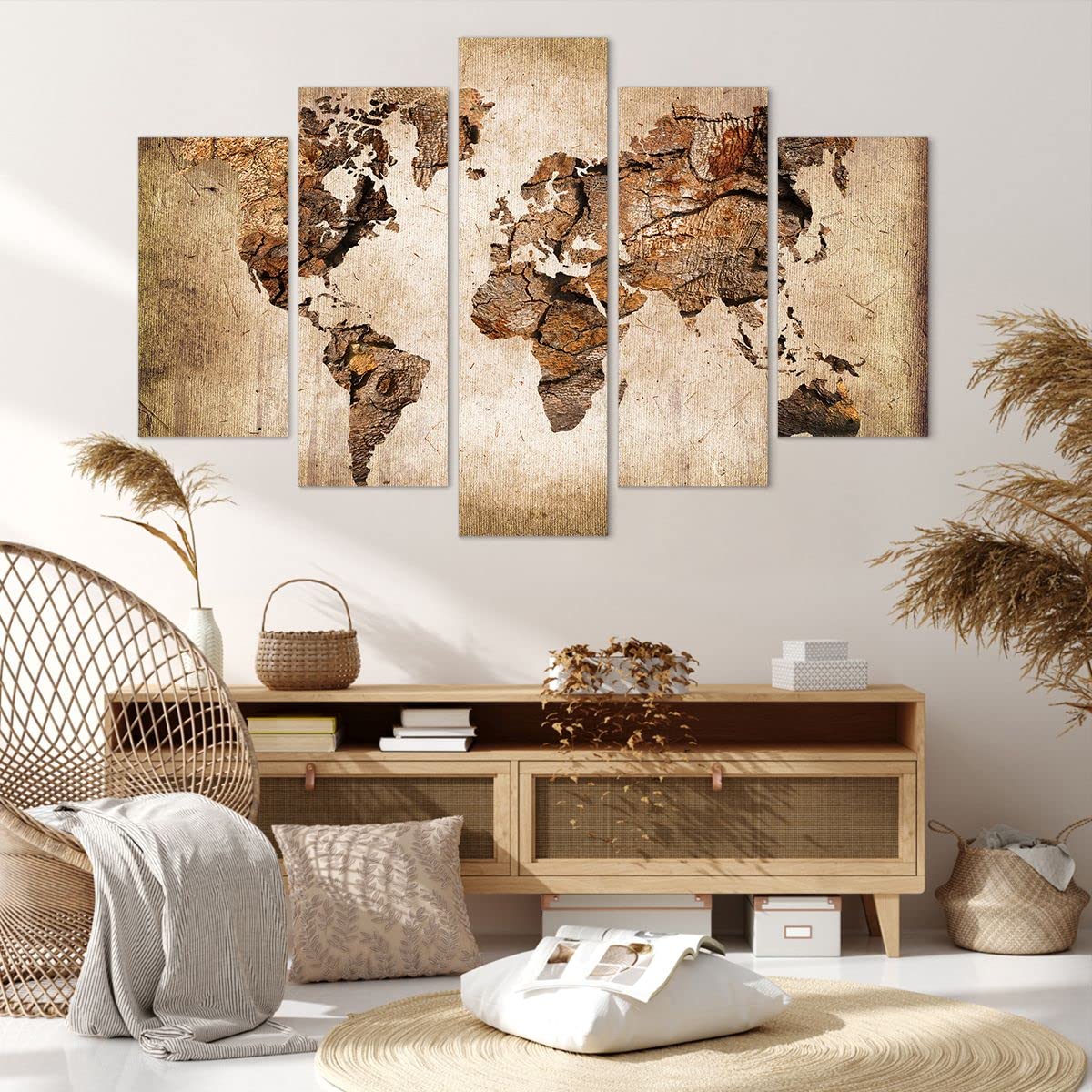 Lienzos decorativos 150x100cm Cuadro Sobre Lienzo Moderno mapa mundo moderno Grande XXL Dormitorio Cuadros Pared Imágenes Tríptico 5 Piezas Cuadros Decoracion Salon Wall Art Prints EA150x100-3590