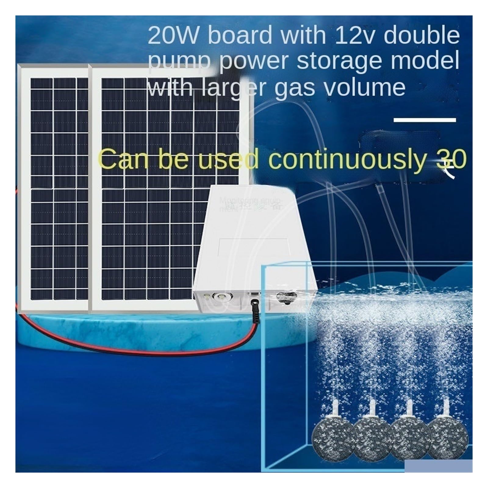 Pompe à eau à aération solaire Batterie lithium ultra-silencieuse Charge Plantes hydroponiques Pisciculture Oxygène Fish Tank Pompe à air Aquarium,Haute efficacité(Double 5w 22000ma)