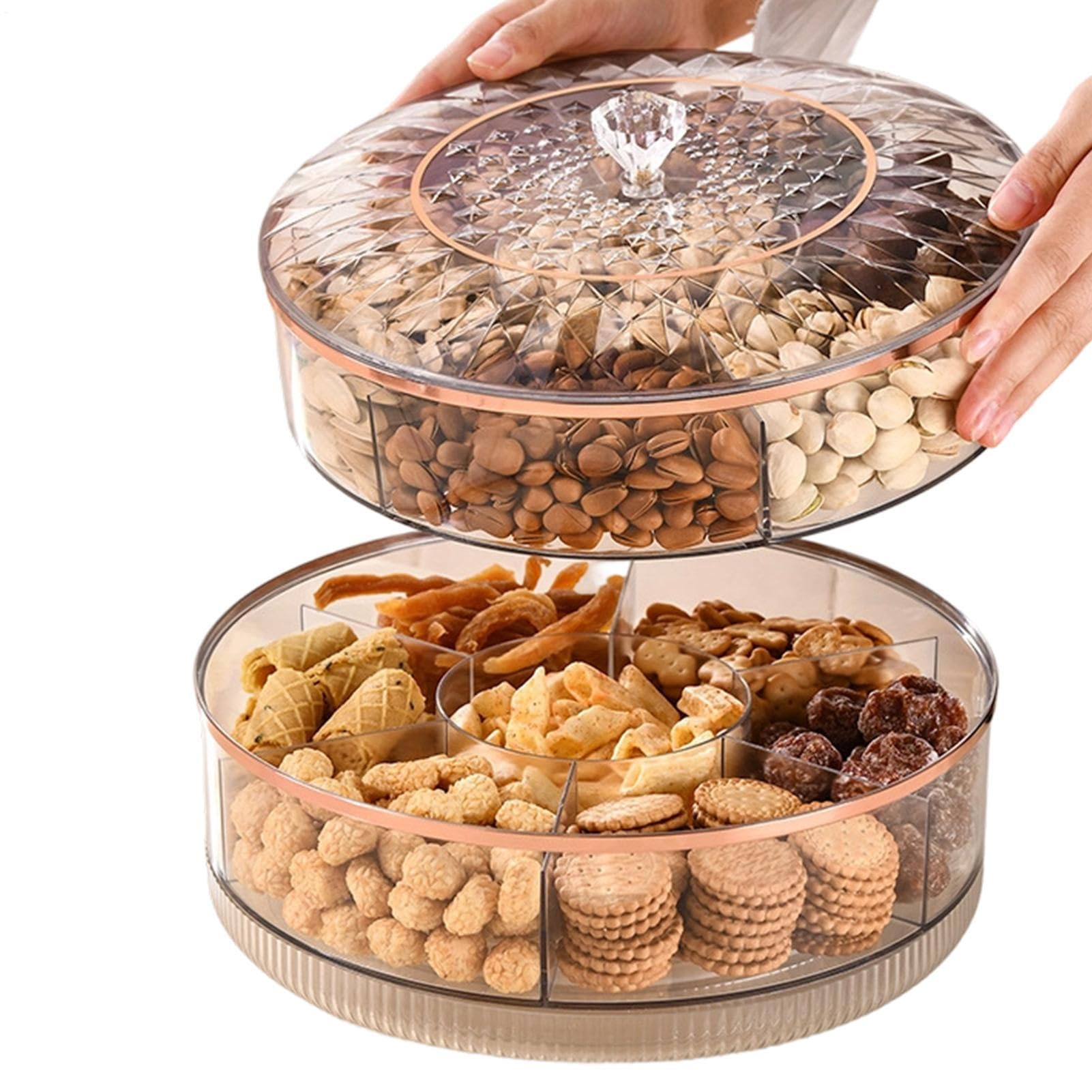 Bandeja de servir con divisiones Contenedor Giratorio de 7 Compartimentos | Bandeja de snacks con asa Para Frutos Secos, Almacenar, Servir, , Picnics, Bodas y Eventos