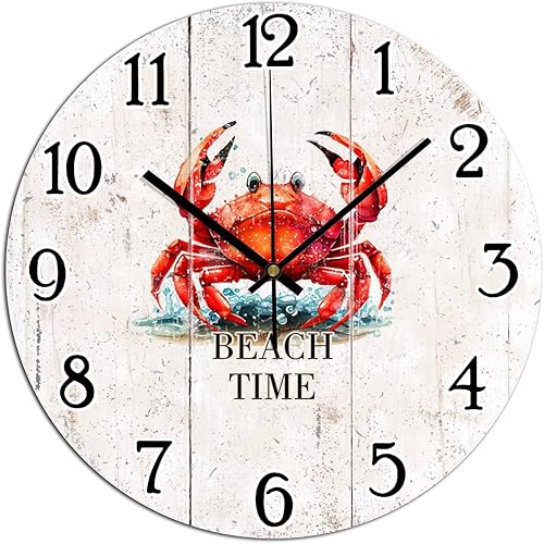 Miniatura 12 de Beach Time - Reloj de pared decorativo con diseño de estrella de mar, estilo shabby chic, retro, de 12 pulgadas, reloj redondo de cuarzo, funciona