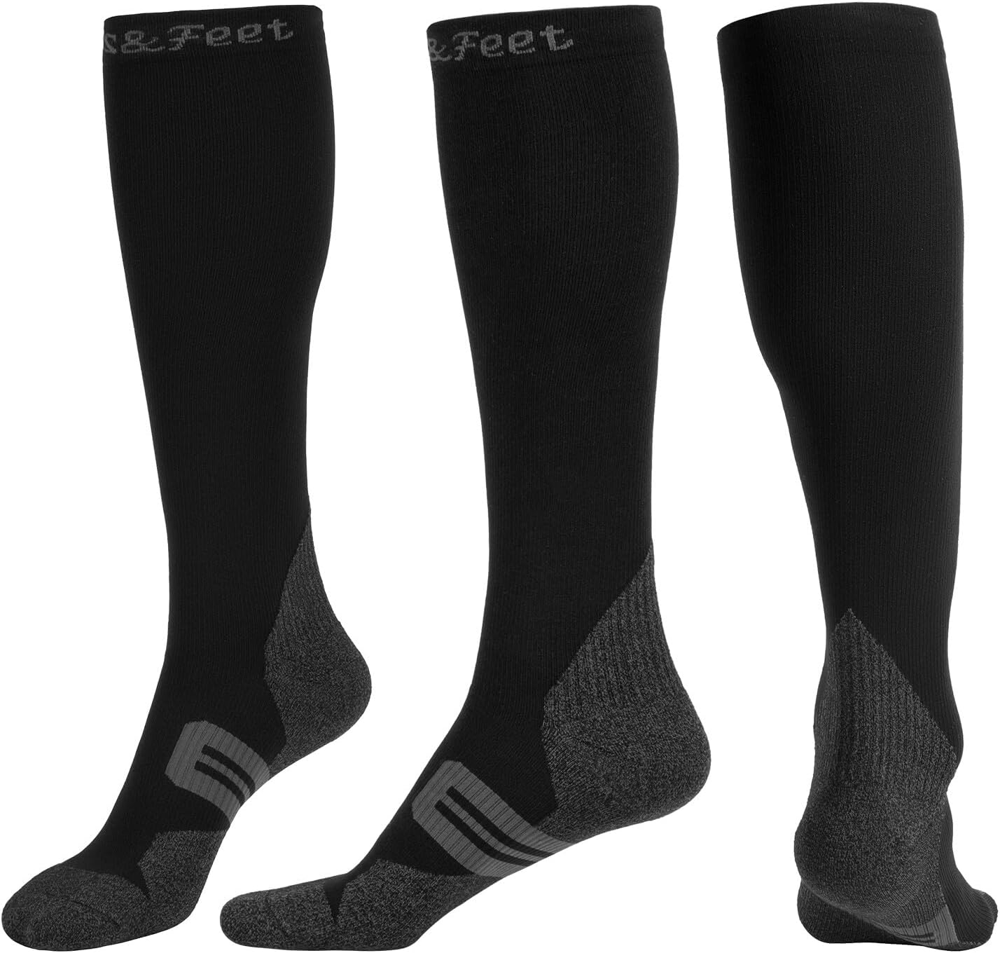 Toes&Feet Men's and Women's Anti Odor Quick Dry Compression(20-30mmHg) Running Socks Graduated Stocking