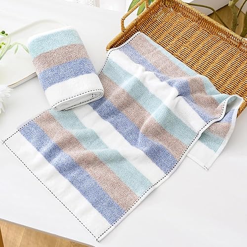 Miniatura 2 de YiLUOMO Juego de 2 toallas de mano con patrón de rayas azules, 100% algodón, súper suaves, altamente absorbentes, 13 x 29 pulgadas