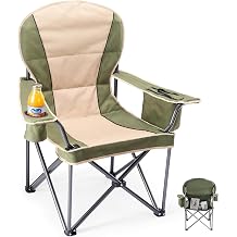 OLIXIS Folding Camping Chair, Portable Collapsible Chair with Cup Holder, Non-Slip Feet, Heavy Duty Lawn Chair for Hiking Beach Sports, Cooler Bag, Thicken 300D Oxford, 500 LBS, Green