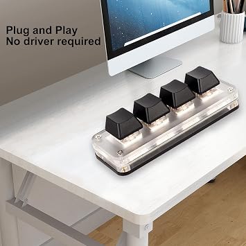 One-handed Macro Mechanical Keyboard, Portable Mini Gaming Keypad, Fully Programmable Key Red Switch, DIY Programmable Shortcuts, Custom USB Mini Keypad for Desktop PC 4 Keys