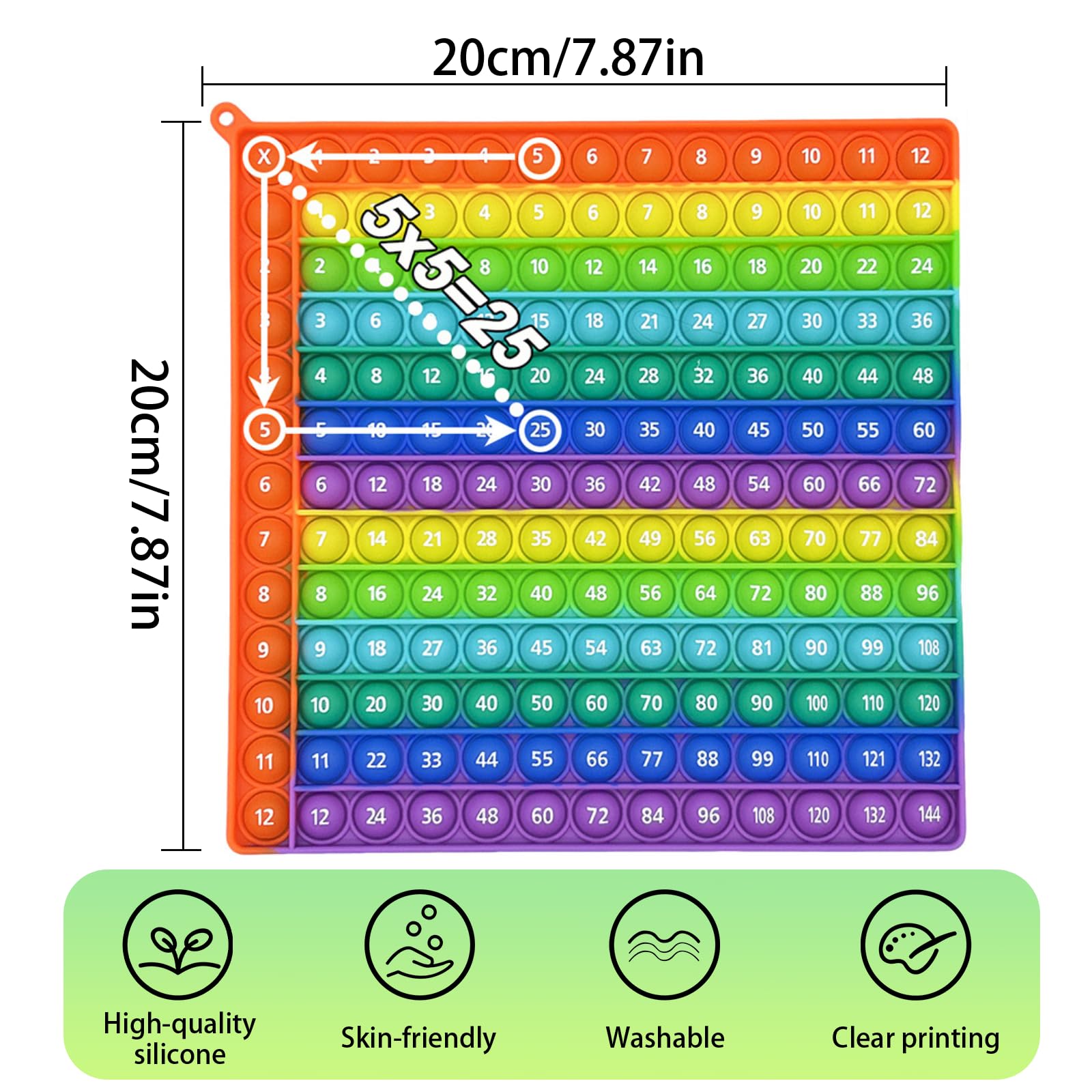 Times Table Poppet 12x12 Math Fidget Toy Multiplication Popper Fidget Toy Relieve Stress and Anxiety 12x12 for Classroom and Home Use(Orange Edge Macaron 1-144) - Image 2