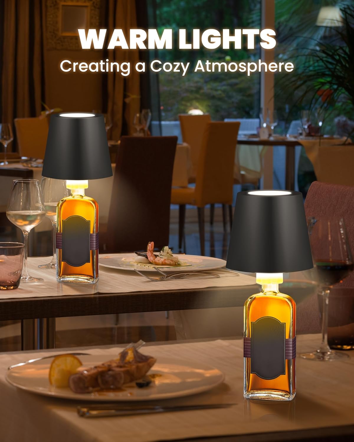 2 Pack Cordless Table Lamp,Wireless Bottle Lamp,3 Level Dimming LED Portable Desk lamp,5000mAh Rechargeable Battery,One-Touch Power Off,Waterproof Outdoor,for Bedroom/Bars/Camping(Black)