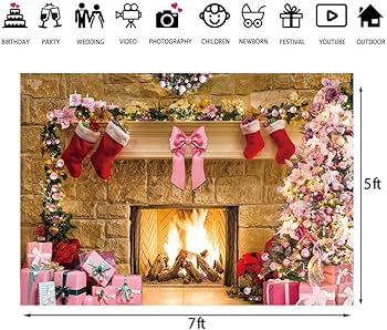 Amazon.com : Zliisang 7x5ft Pink Christmas Fireplace Backdrop for
