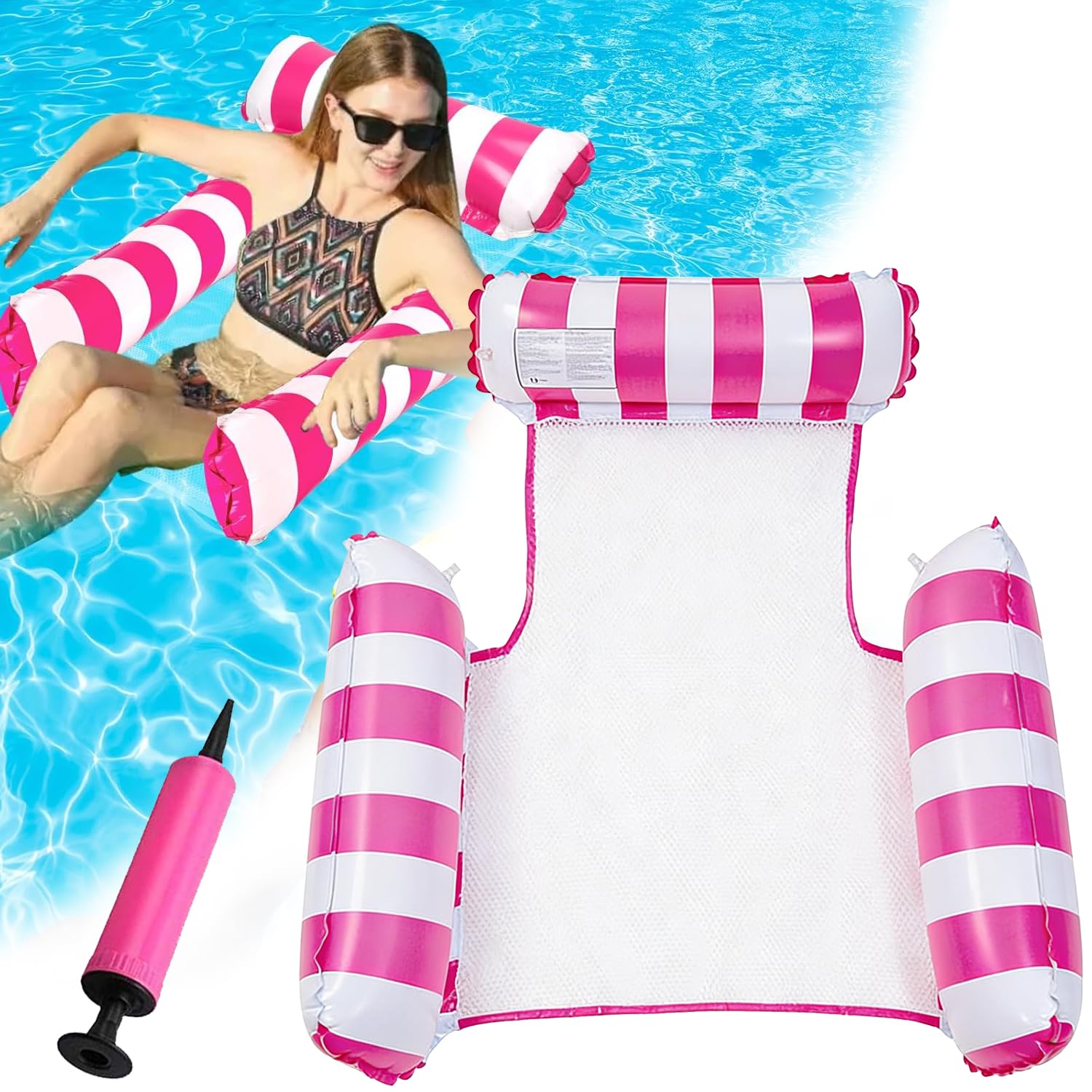 Inflatable Pool Floats Hammock, Pool Inflatables, Water Floating Chair for Adults, Water Hammock for Armchair Mattresses Seat Floating Mattress - Pink