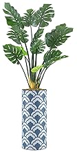 SIGNWIN Monstera Tree with Geometric White & Blue Cloud Pattern Abstract Skylines Minimalism Chic Colorful Multicolor Ultra for Living Room, Bedroom, Office - X-Large 5 Feet (60