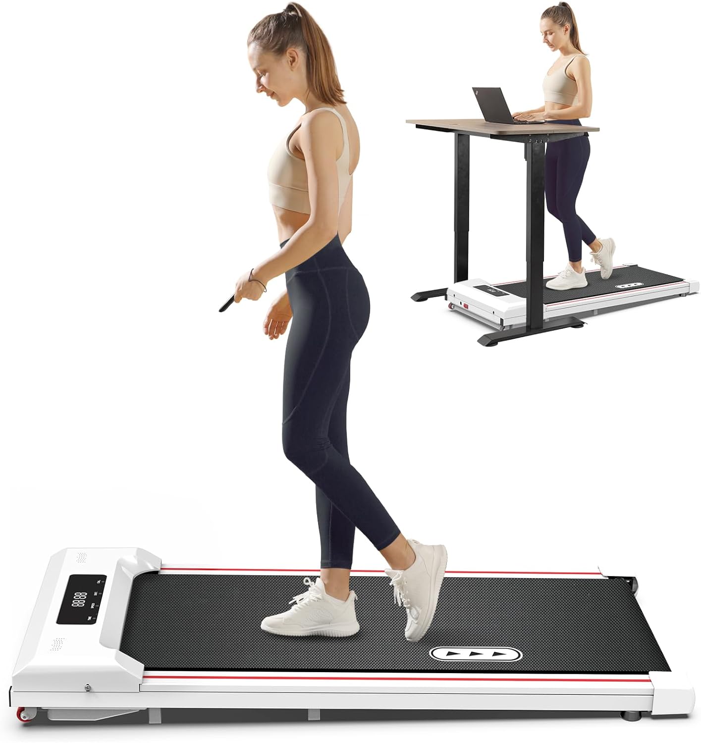 REDLIRO Walking Pad Treadmill, Under Desk Treadmill for Home Office, Mini Treadmills with 265lbs Capacity, Portable Compact Jogging Machine with Remote Control, Installation-Free
