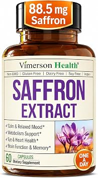 Pure Saffron Extract 88.5mg for Mood Support and Eye Health Third Party Tested Azafran Saffron Supplements for Women & Men Vegan + Non-GMO 60 Capsules 2 Months Supply