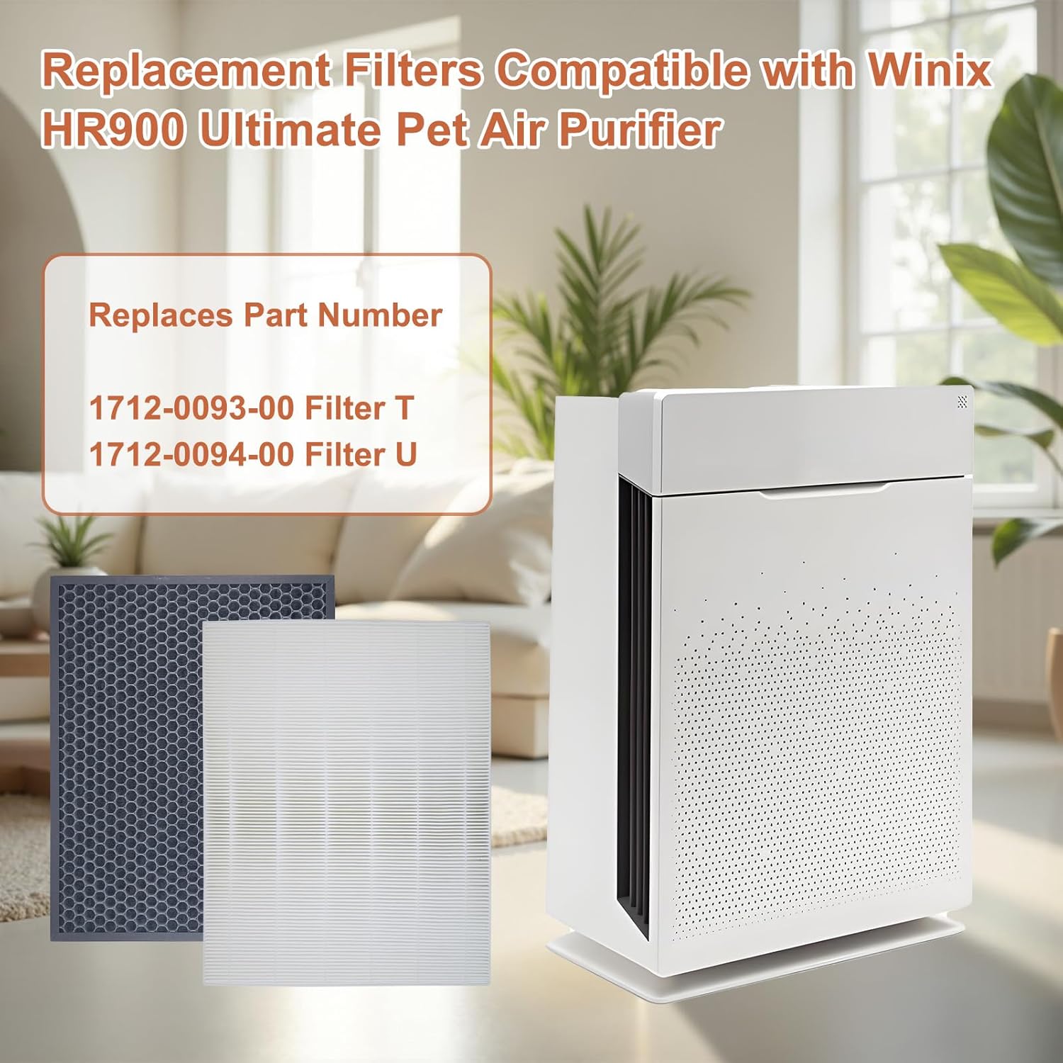 HR900 Replacement Filters Set Compatible with Winix HR900 Ultimate Pet Air Purfier,True HEPA and Activated Carbon Filter Replaces Part # 1712-0093-00 /T and 1712-0094-00 / U, 1 Set 16 x 12.28 In - Image 2