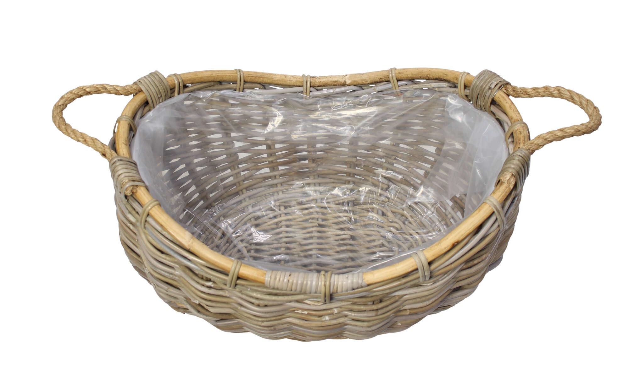 Dekoleidenschaft XXL Pflanzkorb "Koobo Grey" aus Rattan, 58 x 43 cm, Blumentopf, Pflanzkübel, Pflanztopf, Blumenkorb, Pflanzschale