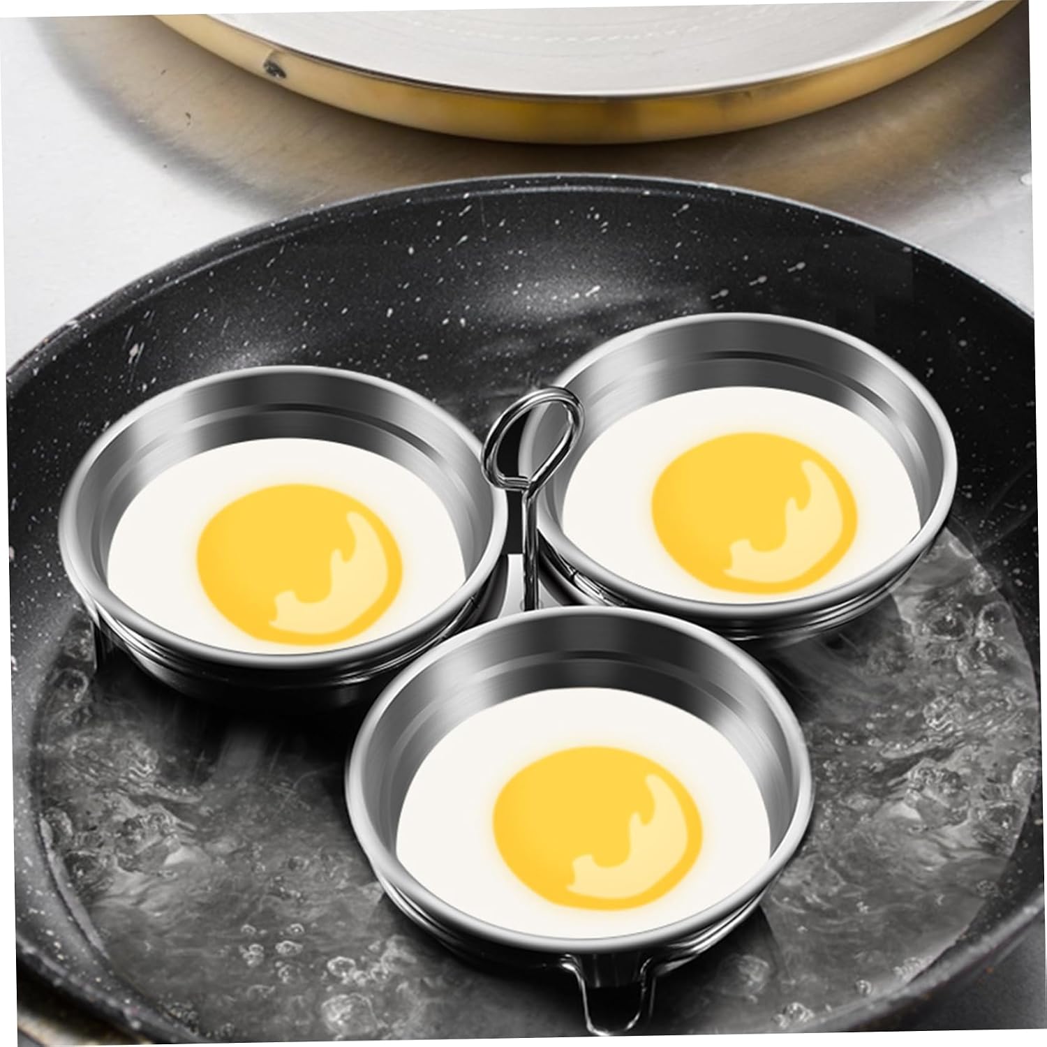 Stainless Steel Egg Poacher, 3-Cup Poached Egg Cooker, Nonstick Poacher Cups, Poaching Pan with Rack and Anti-Scalding Handle for Microwave Oven Stovetop, Round image 5