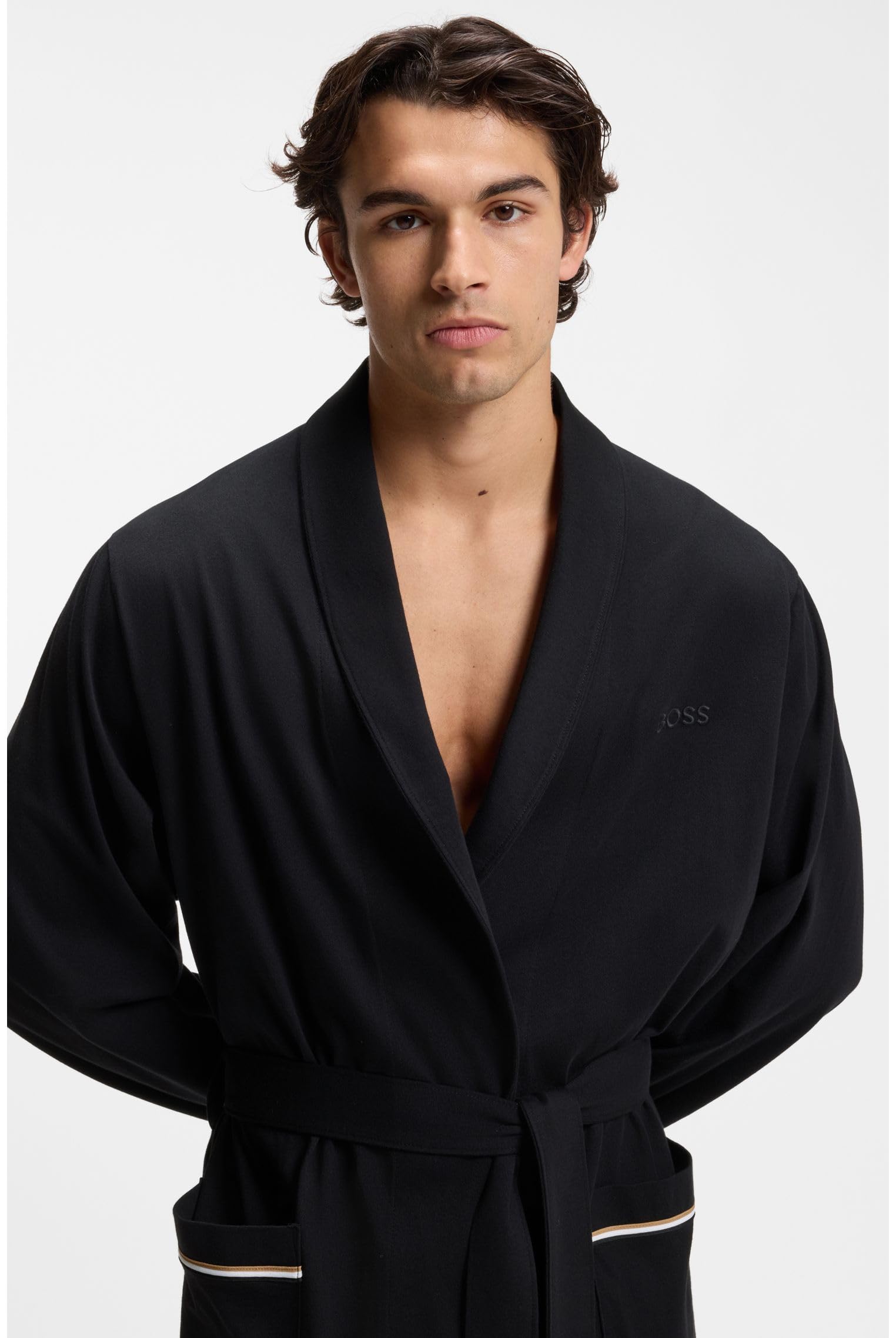 BOSS Herren Robe BM Morgenmantel aus Baumwoll-Jersey mit Logo-Stickerei