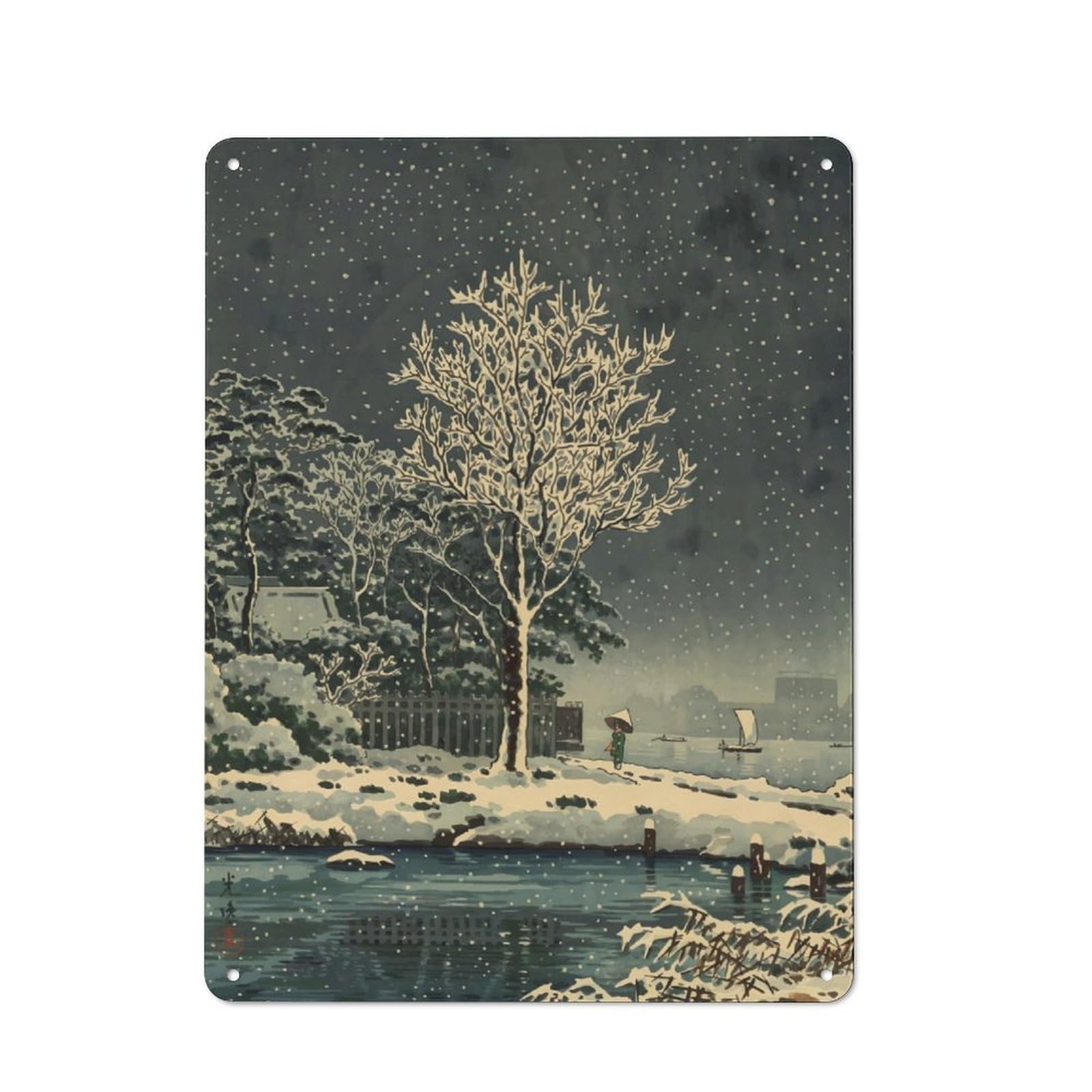 Junmoney Snowing Landscape Workshop Style Tin Sign 40X30cm, Industrial Wall Art For Garage, Hobby Room, Office Or Man Cave