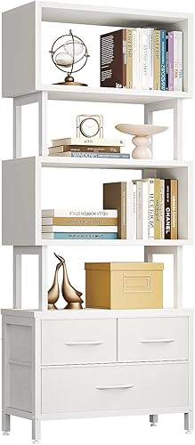 Casaottima Estantería de 7 niveles, estantería geométrica alta con cajones de tela, estantes modernos para sala de estar, dormitorio, estantería