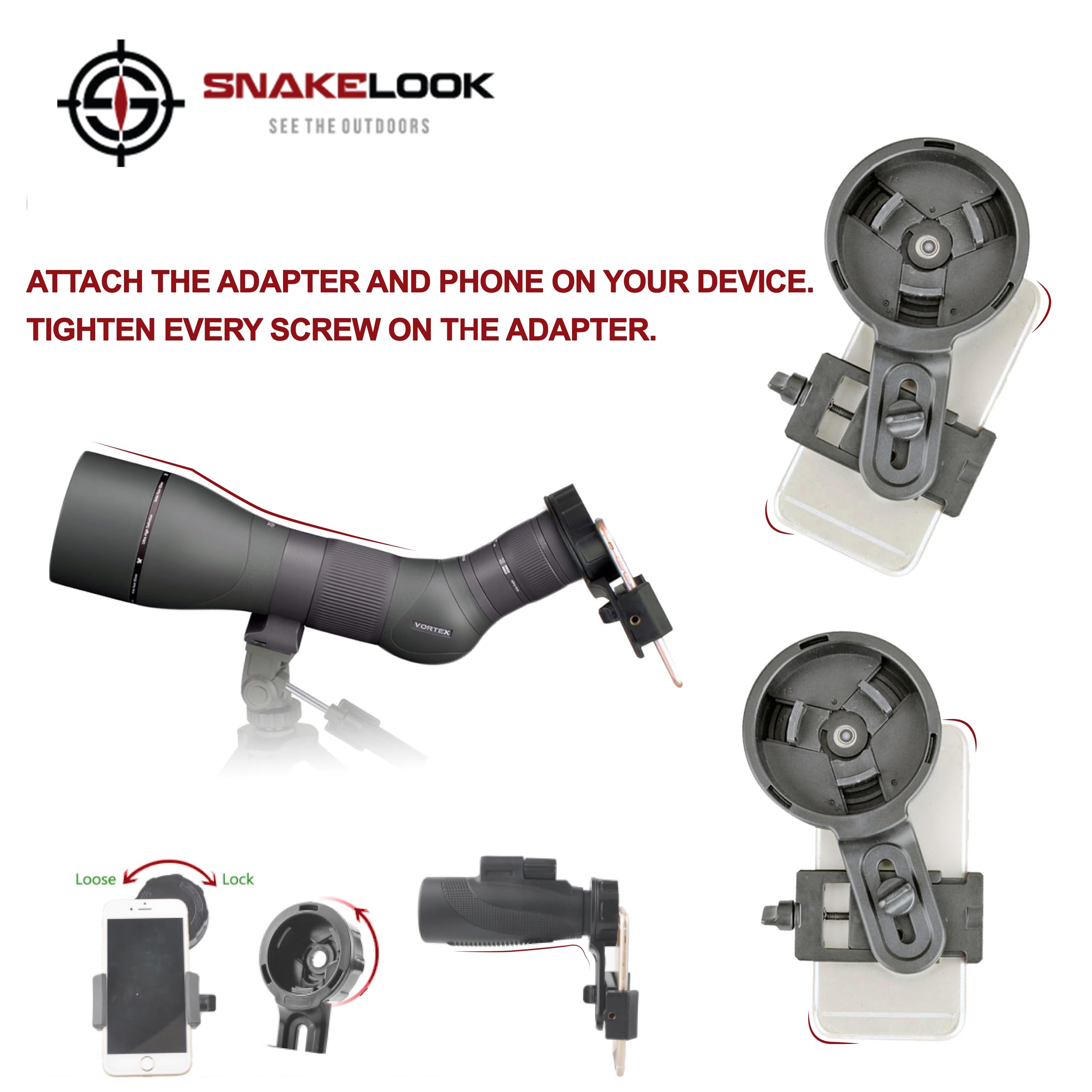 Spotter Scope Phone Adapter, Spektiv Smartphone Teleskop Telefonhalterung, Kamera-Zielfernrohr-Halterung, Spektiv-Handyadapter, Universal-Adapter passend für jedes Smartphone 5,6 cm - 10,2
